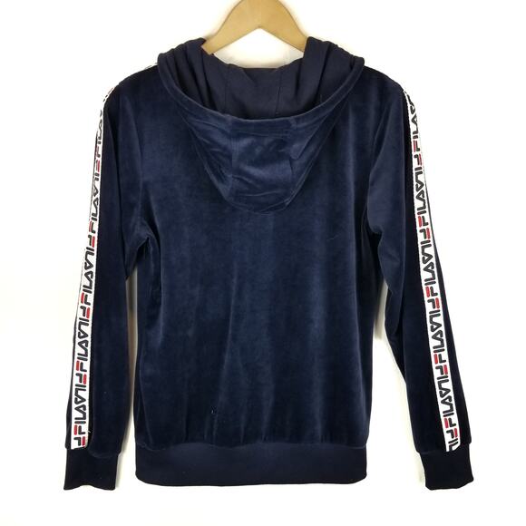 Fila Women's Navy Blue Velour Hoodie Track Jacket Size S Small - Picture 2 of 6